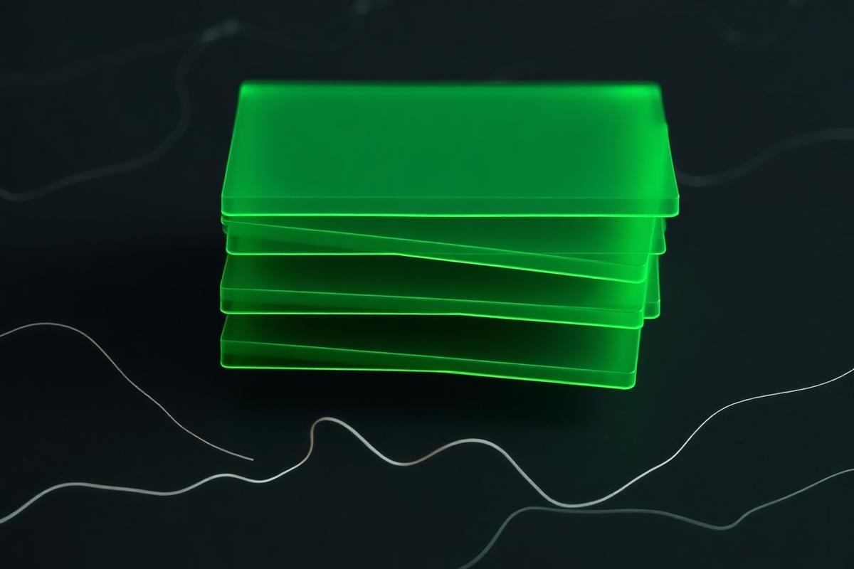 Abstract stacked translucent data cards illustrating AI research output